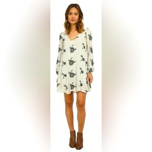 Free People Rayon Gauze Emma’s Embroidered Dress, Sz Small (4-6), Agave Combo
